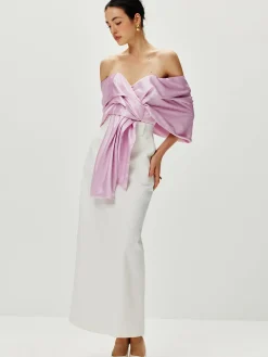 Satin Pleated Off Shoulder Top