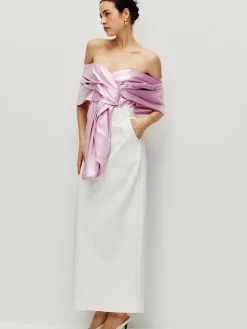 Satin Pleated Off Shoulder Top