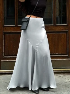 Satin Pleated Slit Skirt