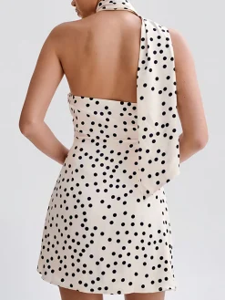 Satin Polka Dot Asymmetrical Dress