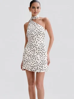Satin Polka Dot Asymmetrical Dress