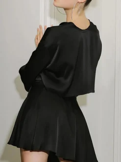 Satin Raw Hem Tied Two Piece Skirt Set