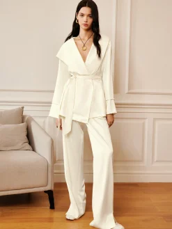 Satin Solid Hood Belted Shirt