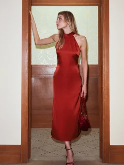 Satin Split Halter Dress