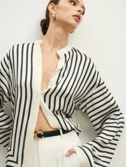 Satin Striped Button Cozy Shirt