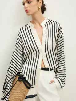 Satin Striped Button Cozy Shirt