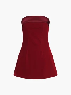 Satin Velvet Strapless Short Dress