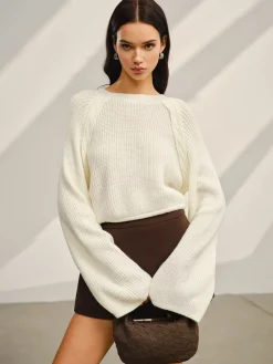 Satin-Bow Bell Sleeve Short Sweater