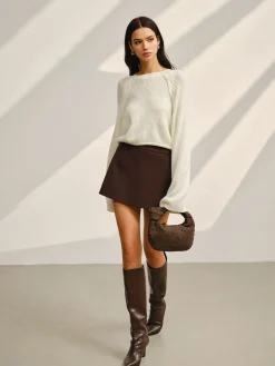 Satin-Bow Bell Sleeve Short Sweater