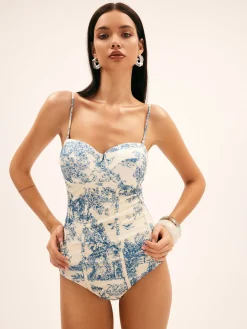 Seaside Hut Print One Piece Swimsuit