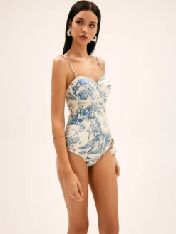 Seaside Hut Print One Piece Swimsuit