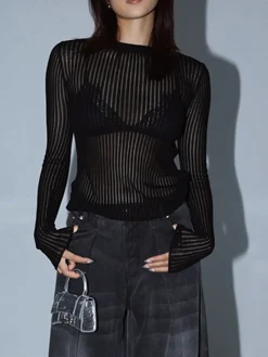 See Through Ribbed Mesh Top