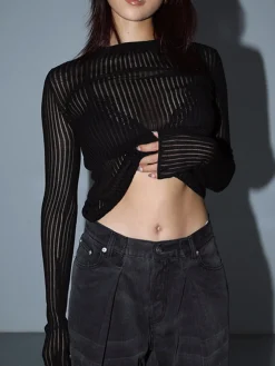 See Through Ribbed Mesh Top