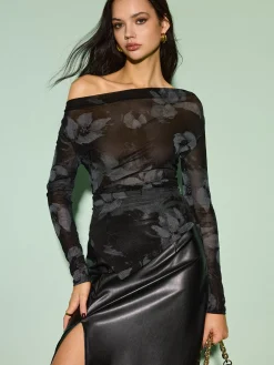 Semi-Sheer Asymmetrical Printed T-Shirt