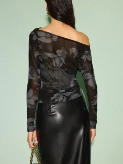 Semi-Sheer Asymmetrical Printed T-Shirt