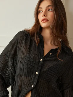 Semi-Sheer Button Polo Shirt