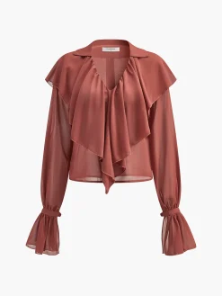 Semi-Sheer Chiffon Ruffle Shirt
