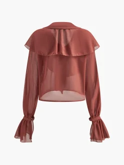 Semi-Sheer Chiffon Ruffle Shirt