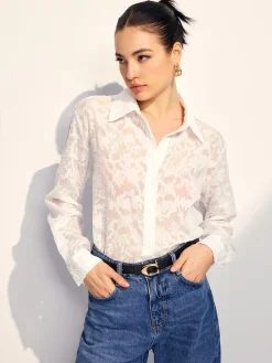 Semi-Sheer Jacquard Button Shirt