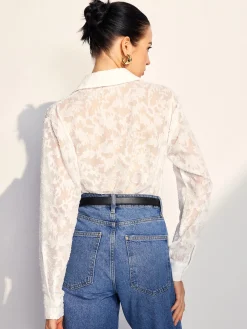 Semi-Sheer Jacquard Button Shirt