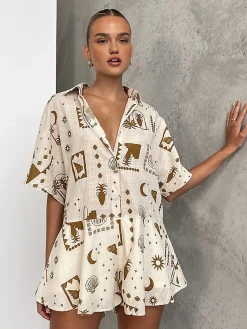 Semi-Sheer Loosen Print Jumpsuit