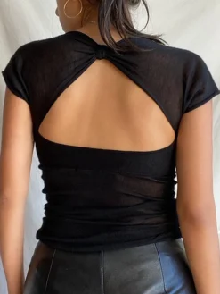 Semi-sheer Mesh Open Back T-shirt