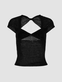 Semi-sheer Mesh Open Back T-shirt