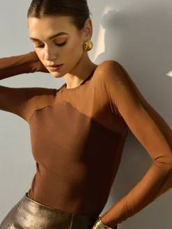 Semi-Sheer Panel Skinny Top