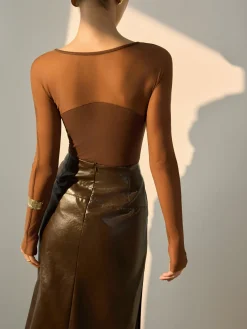 Semi-Sheer Panel Skinny Top