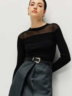 Semi-Sheer Panel Sweater