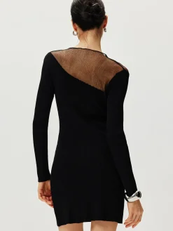 Semi-Sheer Panel Sweater Dress