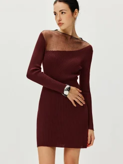 Semi-Sheer Panel Sweater Dress