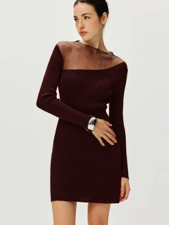 Semi-Sheer Panel Sweater Dress