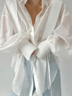 Semi-Sheer Pleated Polo Shirt
