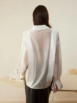 Semi-Sheer Pleated Polo Shirt