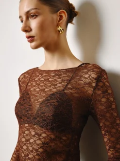 Semi-Sheer Skinny Lace Blouse