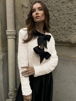 Sequined Velvet Bowknot Decor Blouse