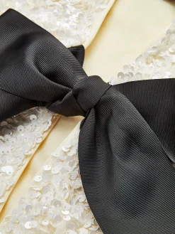 Sequined Velvet Bowknot Decor Blouse