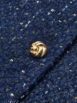 Sequins Button Belted Tweed Vest