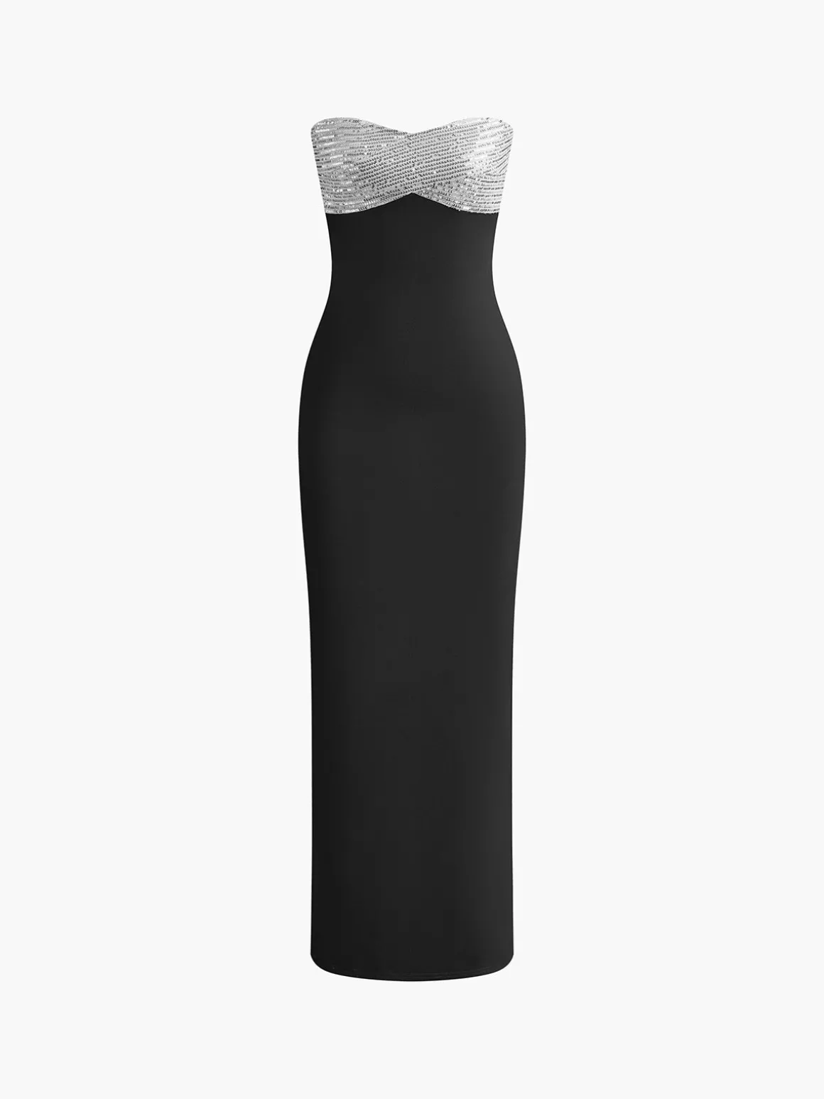Sequins Color Block Tube Long Dress