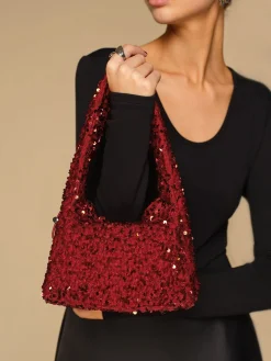 Sequins Drawstring Velvet Armpit Bag