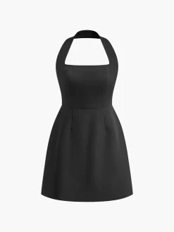 Sexy Halter Solid Dress