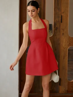 Sexy Halter Solid Dress
