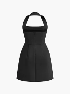 Sexy Halter Solid Dress