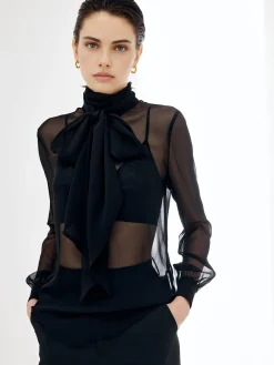 Sheer Bow Chiffon Shirt