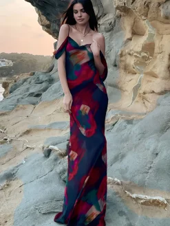 Sheer Floral Print Cami Long Dress