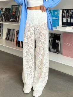 Sheer Lace Wide Leg Pants