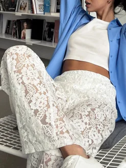 Sheer Lace Wide Leg Pants