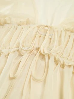 Sheer Long Sleeve Drawstring Blouse
