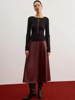 Sheer Panel Ribbed Slim Sweater